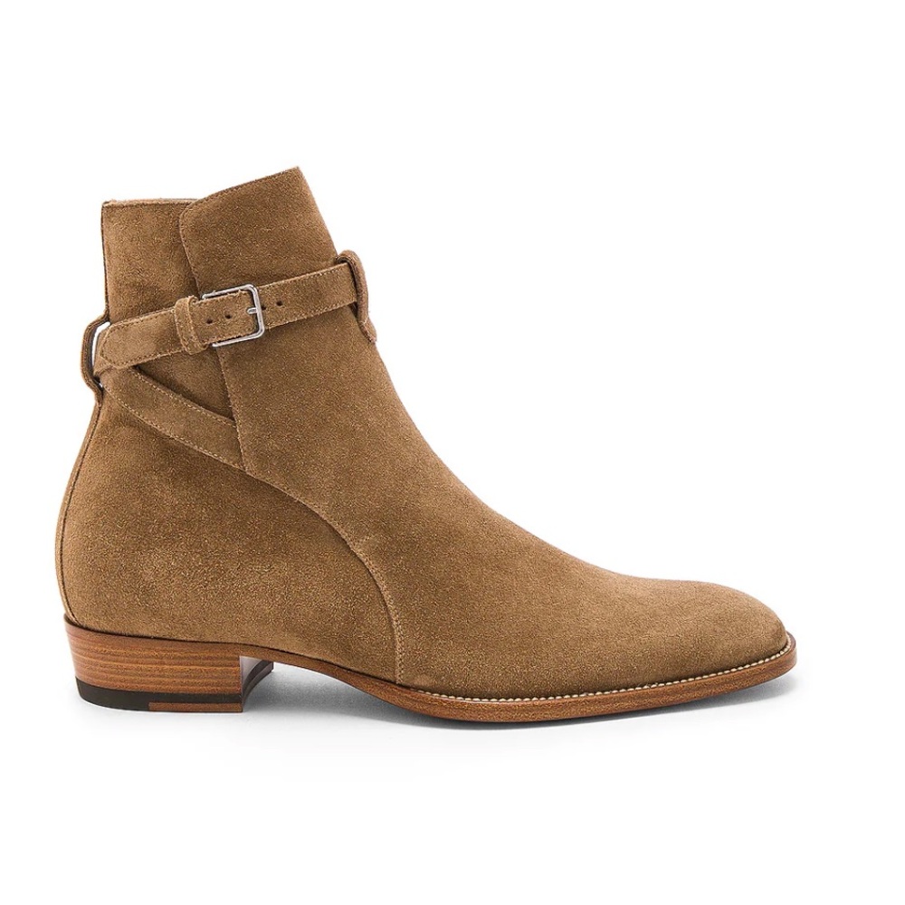 Saint Laurent Suede Wyatt Jodhpur Boots (Tan/Beige)